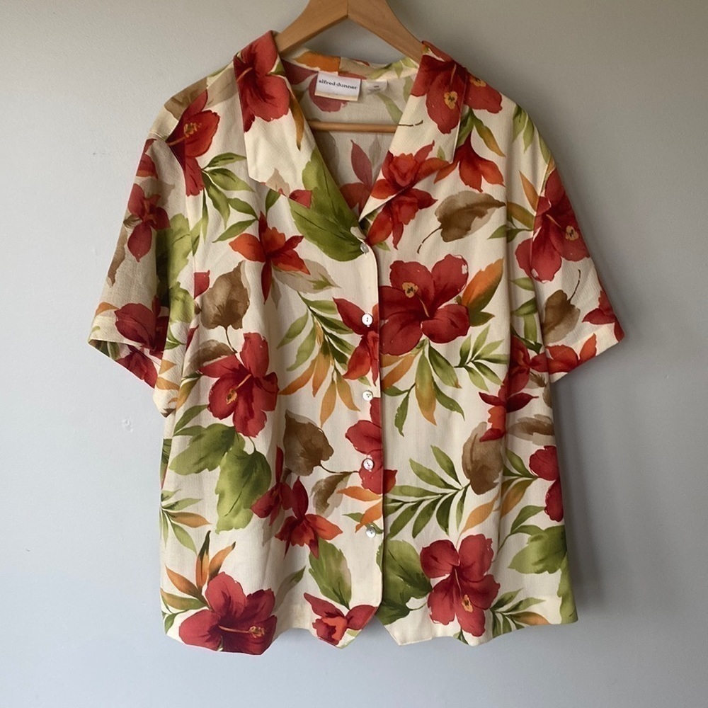 Alfred Dunner button down floral tropical shirt sleeve blouse top